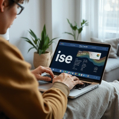 Lifestyle image of a person using Wise Transfers on a laptop