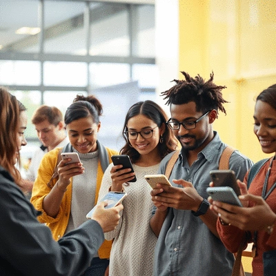 Group of diverse people using digital wallets on their smartphones