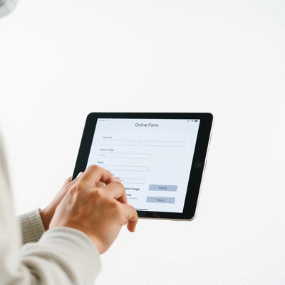 User submitting online form on tablet