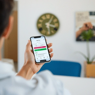 Image of a person using a money transfer app on a smartphone