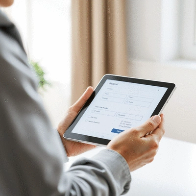 User submitting online form on tablet
