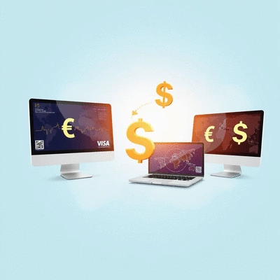 International money transfer concept with digital devices