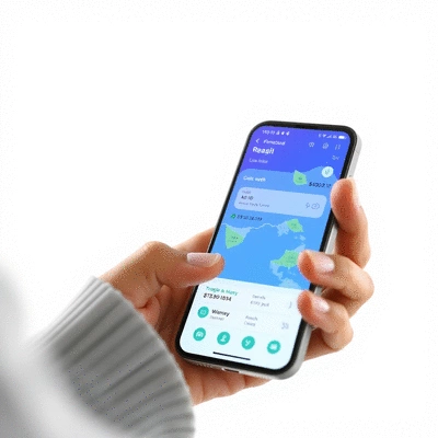 User using financial app for international money transfer