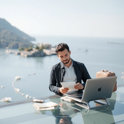 User managing finances overseas