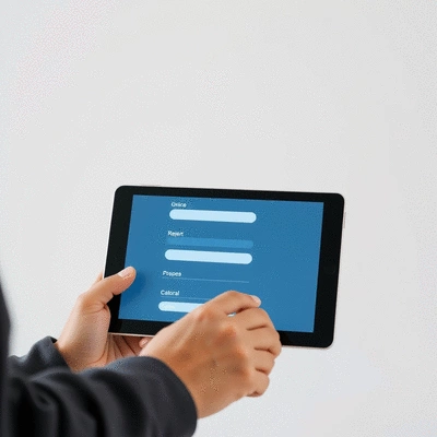 User submitting online form on tablet